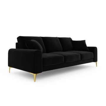 Canapea, Madara, Mazzini Sofas, 4 locuri, gold legs, 237x102x90 cm, catifea, negru