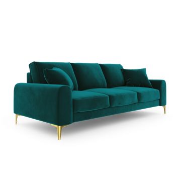 Canapea, Madara, Mazzini Sofas, 4 locuri, gold legs, 237x102x90 cm, catifea, turcoaz