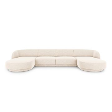 Canapea panoramica 5 locuri, Miley, Micadoni Home, BL, 334x155x74 cm, poliester chenille, bej deschis