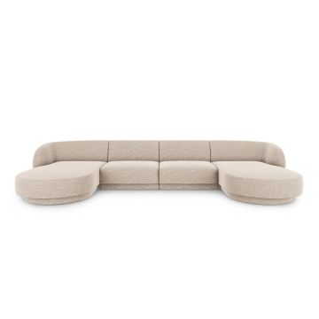 Canapea panoramica 5 locuri, Miley, Micadoni Home, BL, 334x155x74 cm, poliester chenille, bej