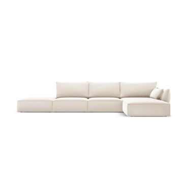 Coltar dreapta 5 locuri, Kaelle, Micadoni Home, BL, fara cotiera, 364x171x85 cm, catifea, bej deschis