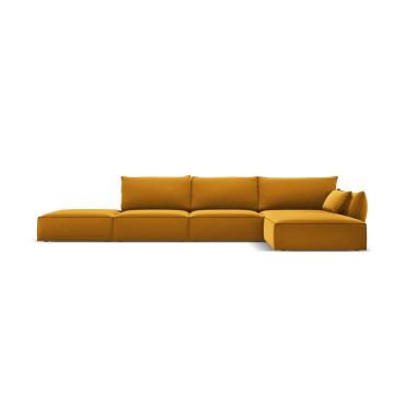 Coltar dreapta 5 locuri, Kaelle, Micadoni Home, BL, fara cotiera, 364x171x85 cm, catifea, galben
