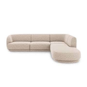 Coltar dreapta 6 locuri, Miley, Micadoni Home, BL, forma rotunjita, 258x248x74 cm, poliester chenille, bej
