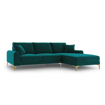 Coltar dreapta, Madara, Mazzini Sofas, 5 locuri, gold legs, 254x182x90 cm, catifea, turcoaz