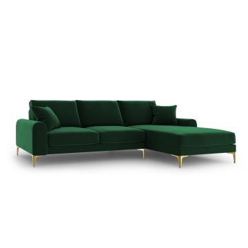 Coltar dreapta, Madara, Mazzini Sofas, 5 locuri, gold legs, 254x182x90 cm, catifea, verde bottle