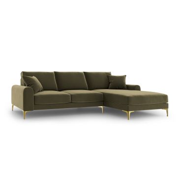 Coltar dreapta, Madara, Mazzini Sofas, 5 locuri, gold legs, 254x182x90 cm, catifea, verde