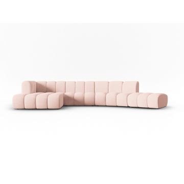 Coltar modular stanga 6 locuri, Lupine, Micadoni Home, BL, 425x175x70 cm, poliester chenille, roz