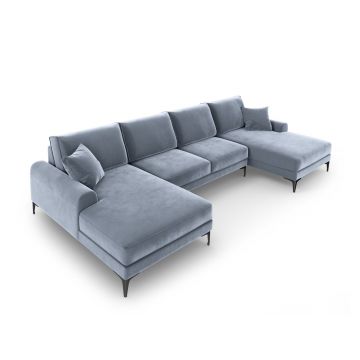 Coltar panoramic, Madara, Mazzini Sofas, 6 locuri, 334x182x90 cm, catifea, albastru deschis