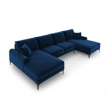 Coltar panoramic, Madara, Mazzini Sofas, 6 locuri, 334x182x90 cm, catifea, albastru regal