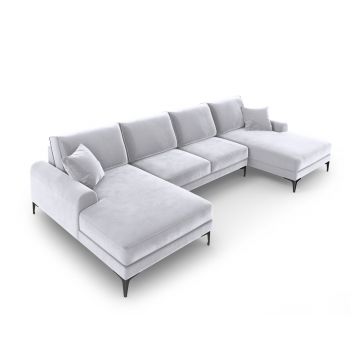 Coltar panoramic, Madara, Mazzini Sofas, 6 locuri, 334x182x90 cm, catifea, argintiu