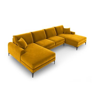 Coltar panoramic, Madara, Mazzini Sofas, 6 locuri, 334x182x90 cm, catifea, galben