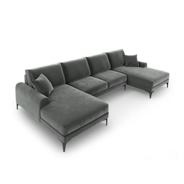 Coltar panoramic, Madara, Mazzini Sofas, 6 locuri, 334x182x90 cm, catifea, gri inchis