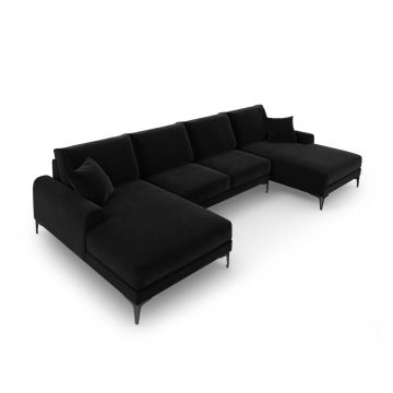 Coltar panoramic, Madara, Mazzini Sofas, 6 locuri, 334x182x90 cm, catifea, negru