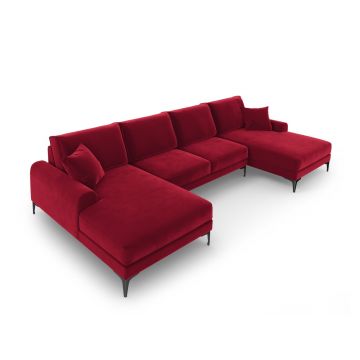 Coltar panoramic, Madara, Mazzini Sofas, 6 locuri, 334x182x90 cm, catifea, rosu vin