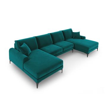 Coltar panoramic, Madara, Mazzini Sofas, 6 locuri, 334x182x90 cm, catifea, turcoaz