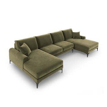 Coltar panoramic, Madara, Mazzini Sofas, 6 locuri, 334x182x90 cm, catifea, verde