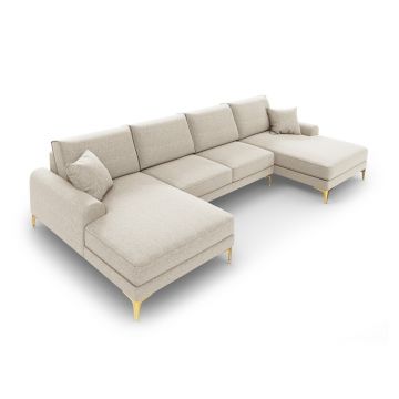 Coltar panoramic, Madara, Mazzini Sofas, 6 locuri, gold legs, 334x182x90 cm, material structurat, bej deschis