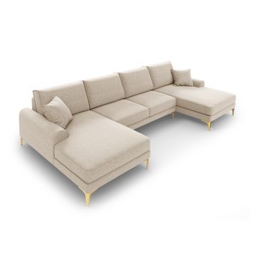 Coltar panoramic, Madara, Mazzini Sofas, 6 locuri, gold legs, 334x182x90 cm, material structurat, bej