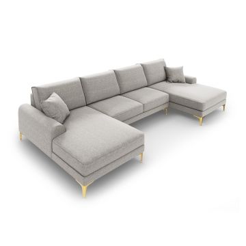 Coltar panoramic, Madara, Mazzini Sofas, 6 locuri, gold legs, 334x182x90 cm, material structurat, gri deschis