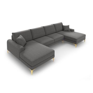 Coltar panoramic, Madara, Mazzini Sofas, 6 locuri, gold legs, 334x182x90 cm, material structurat, gri inchis