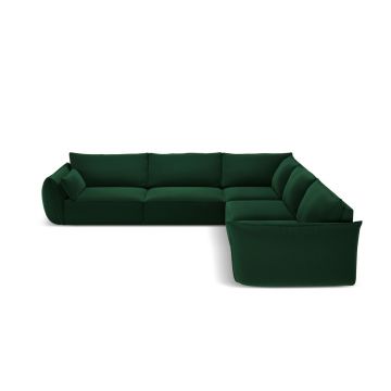 Coltar simetric 7 locuri, Kaelle, Micadoni Home, BL, 286x286x85 cm, catifea, verde bottle