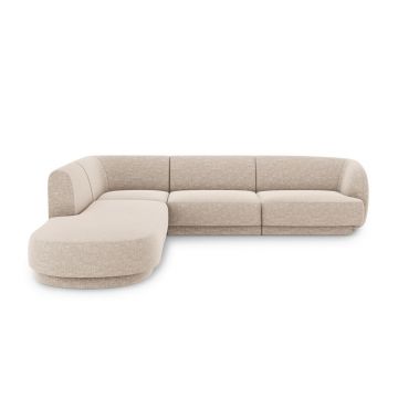 Coltar stanga 6 locuri, Miley, Micadoni Home, BL, forma rotunjita, 258x248x74 cm, poliester chenille, bej