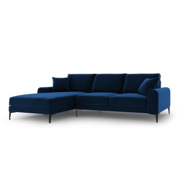 Coltar stanga, Madara, Mazzini Sofas, 5 locuri, 254x182x90 cm, catifea, albastru regal