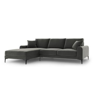 Coltar stanga, Madara, Mazzini Sofas, 5 locuri, 254x182x90 cm, catifea, gri inchis