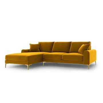 Coltar stanga, Madara, Mazzini Sofas, 5 locuri, gold legs, 254x182x90 cm, catifea, galben