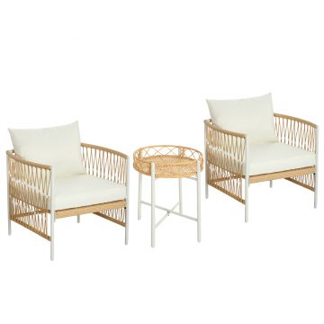 Outsunny Mobilier din 3 Piese pentru Terasă, Set din 2 Canapele și o Măsuță de Cafea pentru Exterior din Ratan, 72x66x64 cm, Crem | Aosom Romania