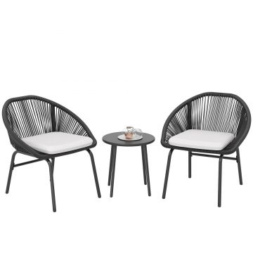 Outsunny Set Bistro pentru Terasa din 3 Piese, Set cu Perne Moi pentru Sezut, Set de Mobilier din Rachita, Negru | Aosom Romania