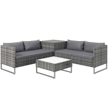Outsunny Set de Gradina 4 Bucati cu 2 Canapele 2 Locuri, Masuta de Cafea si Masuta Inalta cu Lada, Set Masute si Scaune de Gradina Outsunny Set de Gradina 4 Bucati cu 2 Canapele 2 Locuri, Masuta de Cafea si Masuta Inalta cu Lada, Set Masute si Scaune de Gradina