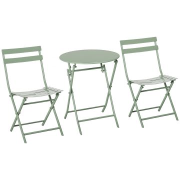 Outsunny Set de Gradina Pliabil de 3 Piese din Otel, 2 Scaune 42x50x81 cm si Masa de Gradina Ø60x71 cm, Verde