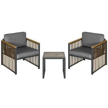 Outsunny Set de Mobilier de Grădină din 3 Piese, Set de 2 Canapele cu Perne Groase și Măsuță de Cafea, 66x68x68 cm, Gri | Aosom Romania