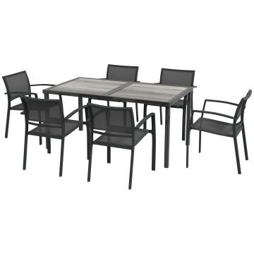 Outsunny Set Masa de Grădină 7 Piese, Scaune Stivuibile, Set Masa Exterior pentru Terasă, Design Modern și Confortabil | Aosom Romania