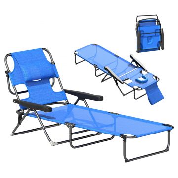 Outsunny Sezlong Plaja Pliabil cu 4 Nivele Rabatare si brațe, Greutate sustinuta 120 kg,Gri | Aosom Romania