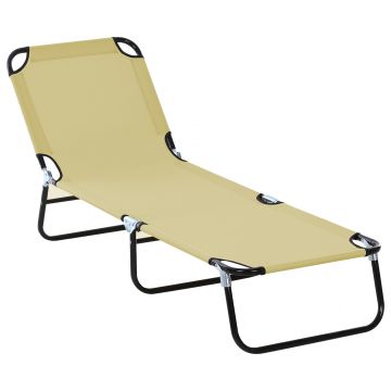 Outsunny Sezlong Pliabil pentru Gradina cu Spatar Ajustabil 5 Pozitii din Otel si Tesatura Oxford 188x56x28 cm Bej | Aosom Romania