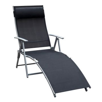 Outsunny Șezlong de Grădină Pliabil cu Pernă și Spătar cu 7 Poziții de Înclinare, 137x63.5x100.5 cm, Negru | Aosom Romania