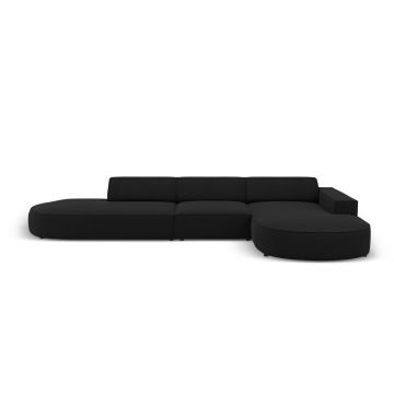 Coltar dreapta 4 locuri, Jodie, Micadoni Home, BL, forma rotunjita, 342x166x70 cm, poliester, negru