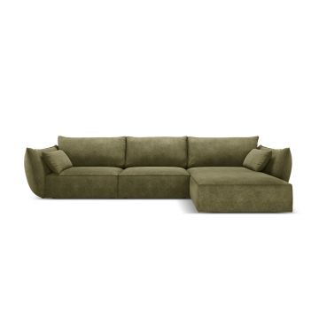 Coltar dreapta 4 locuri, Kaelle, Micadoni Home, BL, 308x171x85 cm, poliester chenille, verde