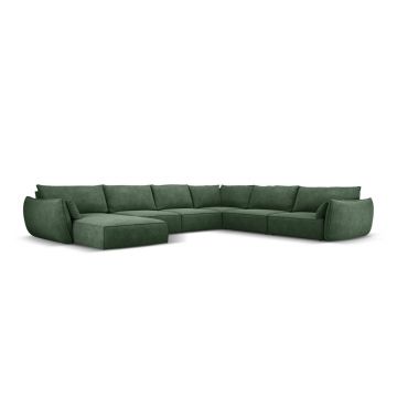 Coltar panoramic dreapta 8 locuri, Kaelle, Micadoni Home, BL, 384x284x85 cm, poliester chenille, verde bottle