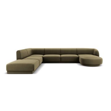 Coltar panoramic stanga 6 locuri, Miley, Micadoni Home, BL, 327x245x74 cm, catifea, verde