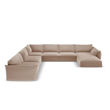 Coltar panoramic stanga 8 locuri, Kaelle, Micadoni Home, BL, 384x284x85 cm, catifea, bej