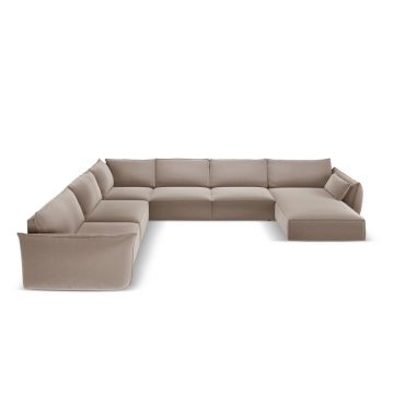 Coltar panoramic stanga 8 locuri, Kaelle, Micadoni Home, BL, 384x284x85 cm, catifea, cappuccino