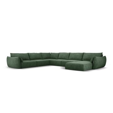 Coltar panoramic stanga 8 locuri, Kaelle, Micadoni Home, BL, 384x284x85 cm, poliester chenille, verde bottle