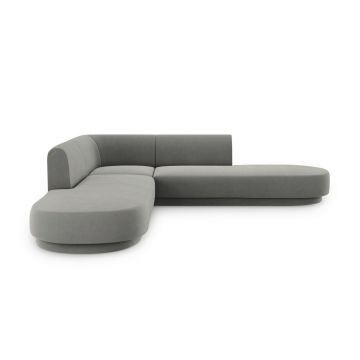 Coltar simetric 5 locuri, Miley, Micadoni Home, BL, 248x248x74 cm, catifea, gri deschis