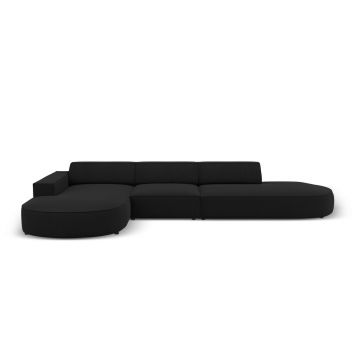 Coltar stanga 4 locuri, Jodie, Micadoni Home, BL, forma rotunjita, 342x166x70 cm, poliester, negru