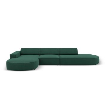 Coltar stanga 4 locuri, Jodie, Micadoni Home, BL, forma rotunjita, 342x166x70 cm, poliester, verde