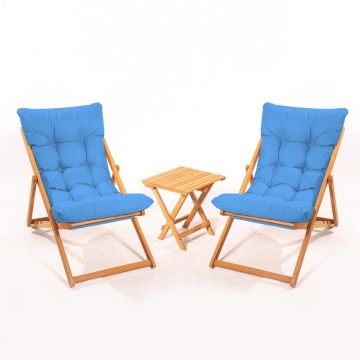 Set mobilier de grădină albastru/natural din lemn de fag pentru 2 persoane – Floriane Garden