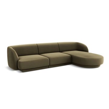 Coltar dreapta 4 locuri, Miley, Micadoni Home, BL, 259x155x74 cm, catifea, verde